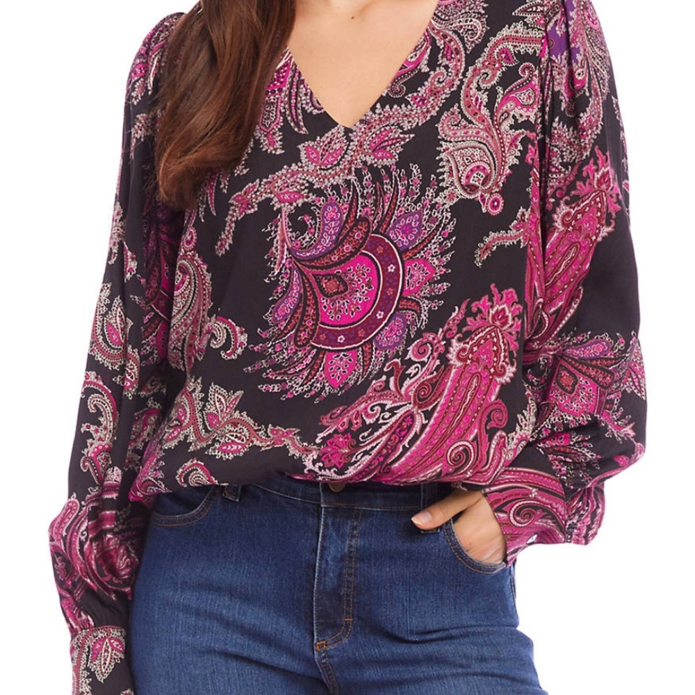 Karen Kane Black and Pink Graphic Long Sleeve Blouse | S | NWOT!